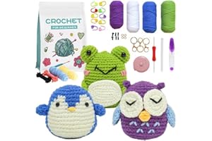 HonKuaDL Crochet Kit for Beginners, Crochet Kit Animals, Crochet Starter with Step-by-Step Video Tutorials and Yarns, Hook, Accessories, 3 Pattern Animals-Owl, Penguin, Frog