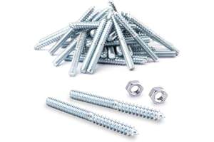 POWERTEC QHB1001 Hanger Bolts 5/16-18 x 3 Inch, 50 Pack with 2 Piece Bolt Installation Hex Nuts