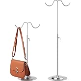 Lounsweer 2 Pcs Purse Handbag Display Stand Double Hook Stainless Steel Metal Purse Holder Rack Stand Table Hanging Display for Women Handbags Wig Hats