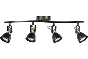 CRAFTRONOS 4 Light Track Lighting Kit, Matt Black Brass Finish 4 Way Adjustable with Moden Flush Mount Ceiling Spotlight for Kitchen,Dining,Living Room,Home Improvement