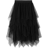 Reaowazo Tulle Skirts for Women Midi Long Fairy Skirt Tutu A-Line Mesh Layered High Elastic Waist Halloween Skirts