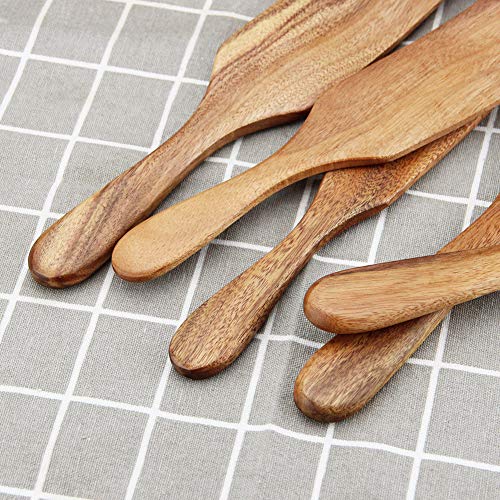 Wooden Cooking Utensils, 5 Pcs Natural Acacia Teak Kitchen Utensil Set Heat Resistant Non Stick