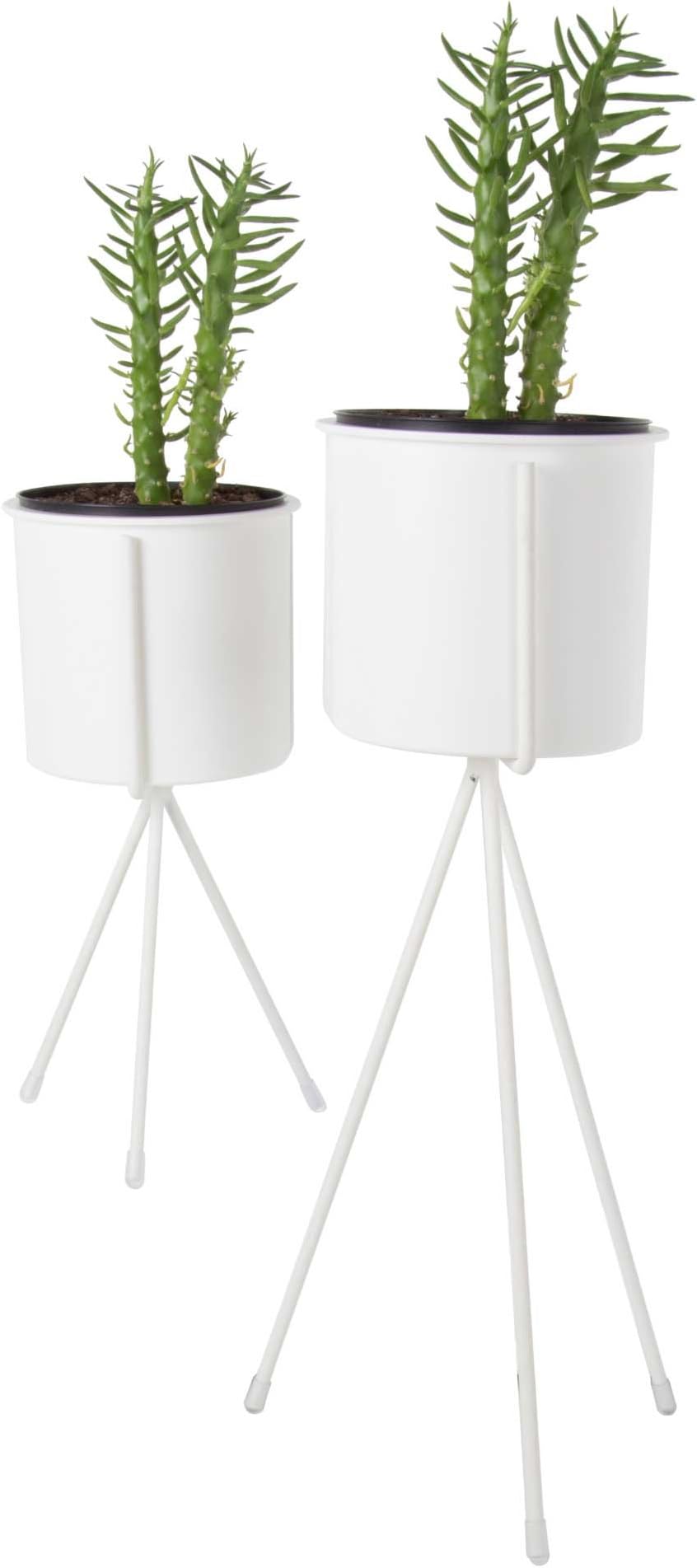 Truu Design 56351 Classic and Timeless Plastic Planter with Iron Stand, Set of 2, 4.75" x 13.5", White