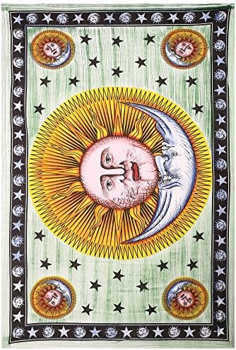 Gokul Handloom Psychedelic Celestial Indian Sun Hippie Hippy Tapestry Wall Hanging Throw Tie Dye Hippie Hippy Boho Bohemian Window Doorway Door Curtain