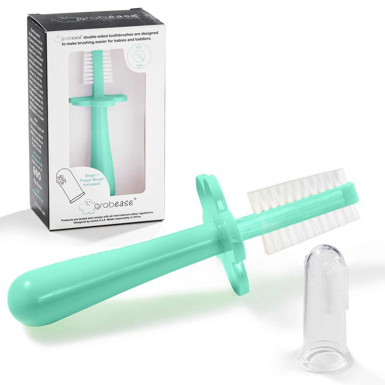 Grabease Double Sided Training Toothbrush for Infant, Toddler & Baby, BPA-Free & Phthalate-Free, 1 Pack, Mint