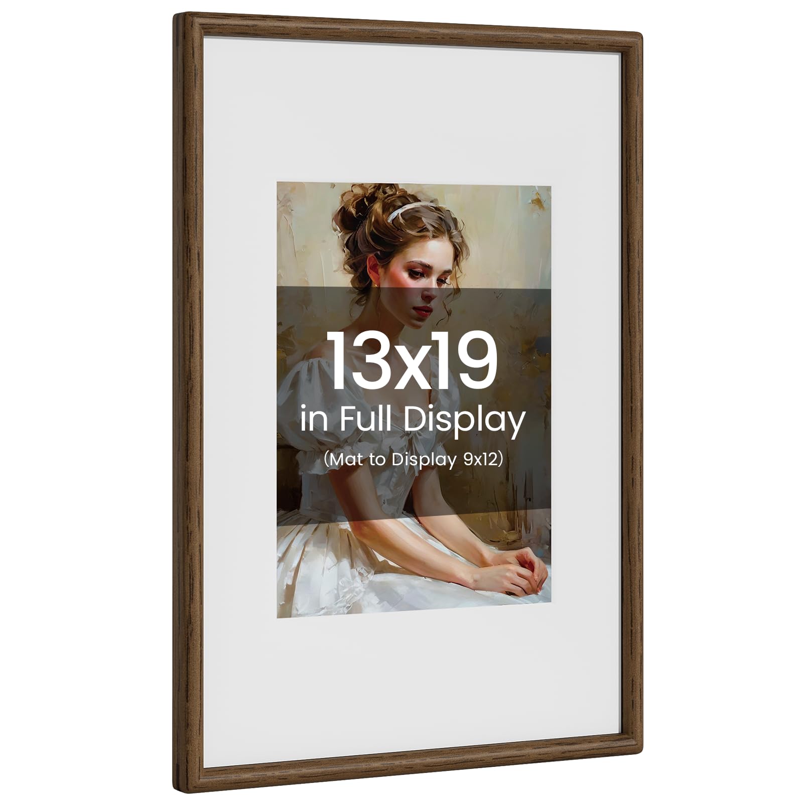 Photo 1 of 13x19 Picture Frame Natural Oak Wood From California-USA Walnut Color Finished with Real Tempered Glass, Handcrafted 13 x 19 Poster Frame Matted to 9x12 Photo,Certificate,Degree,Graduation Display