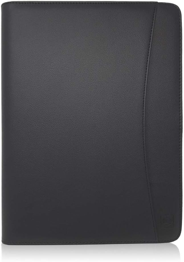 Matte Black A4 Document Folder, PU Leather Conference Folder Portfolio, Zippered Organiser for Men & Women with A4 Notepad - Image 3