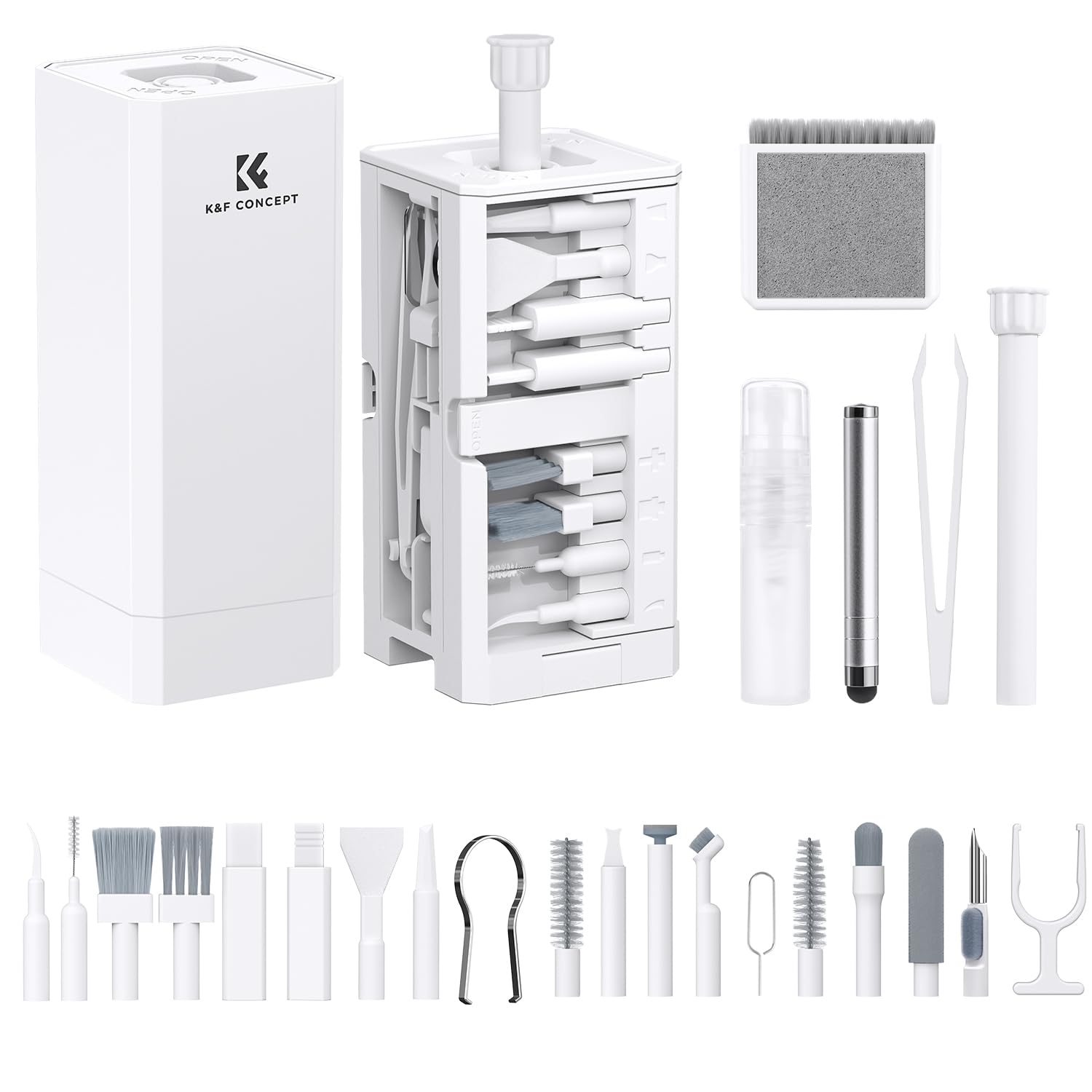 K&F CONCEPT 32 in 1 Keyboard Cleaner Kit, Cleaning Kit with Retractable Big Brush, Phone Cleaning Tool,Multi-Tool Kit for Phones, Tablet, Computer, PC Monitor, TV Camera Lens, Electronics Devices
