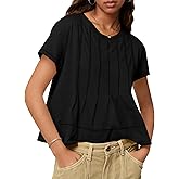 Tankaneo Womens Babydoll Tops Short Sleeve Peplum Pleated Summer T-Shirts Casual Loose Fit Flowy Tshirts 2026