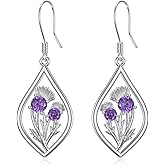 Scottish Thistle/Sunflower/Violet/Daffodil/Orchid Earrings Sterling Silver Flower Dangle Dangling Drop Boho Earrings Jewelry Gifts for Women