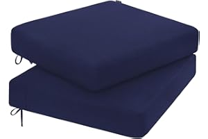 Favoyard Outdoor Chair Cushion 22 x 22 x 3 Inch Rainproof & 3-Year Fade Resistant Patio Furniture Cushions with Removable Cover and Adjustable Ties for Garden Sofa Couch Pads Set of 2, Blue