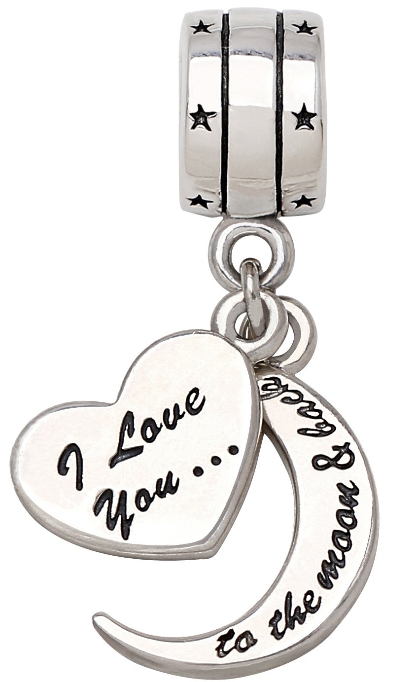 ALOV Jewelry Sterling Silver I Love You to The Moon and Back Two-Piece Pendant Bead Charm, Mother's Day