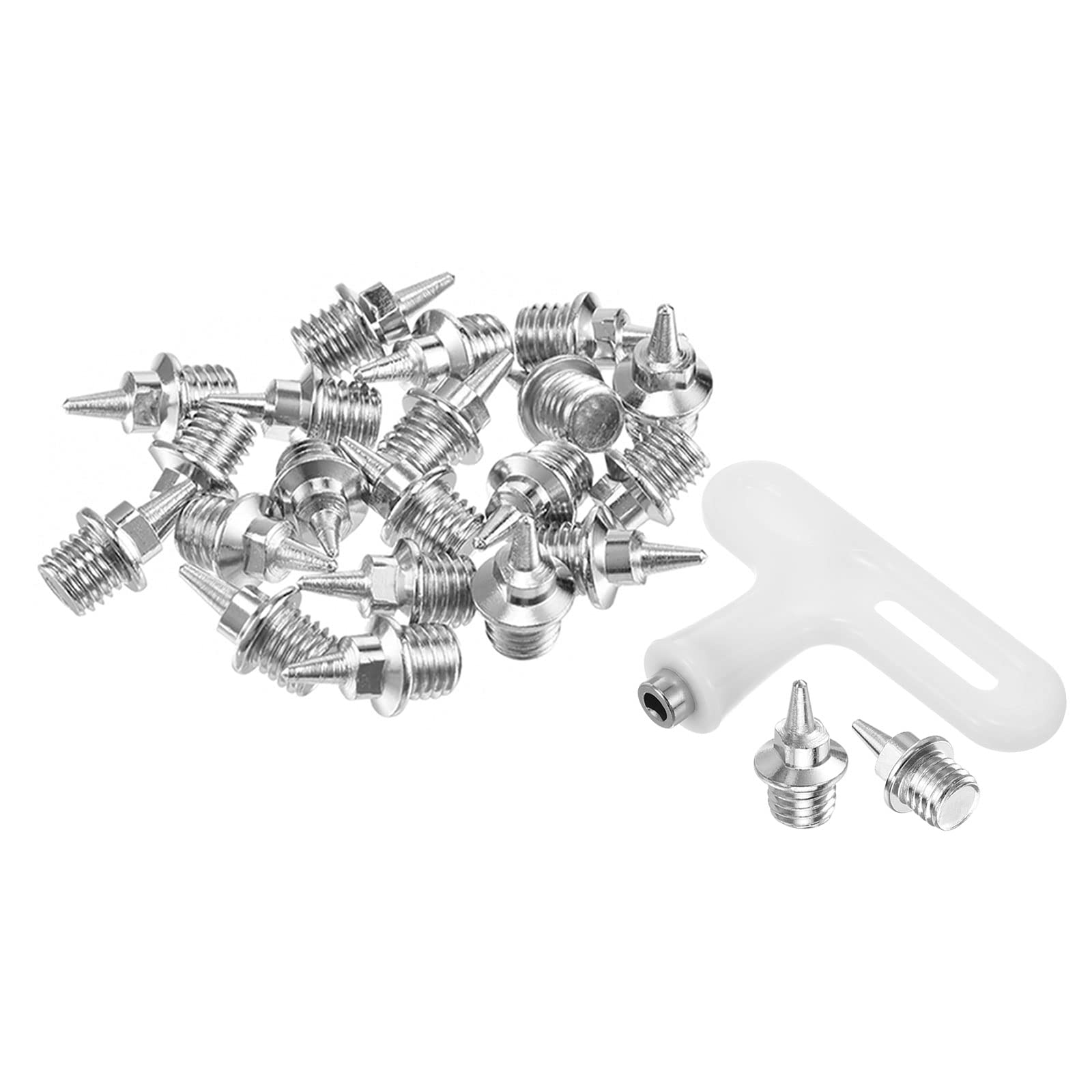PATIKIL 1/4 Inch Steel Track Spikes, 20 Pack Sports Shoes Spikes Replacement Accessories with Spike Wrench for Long Jumping Running, Silver Tone