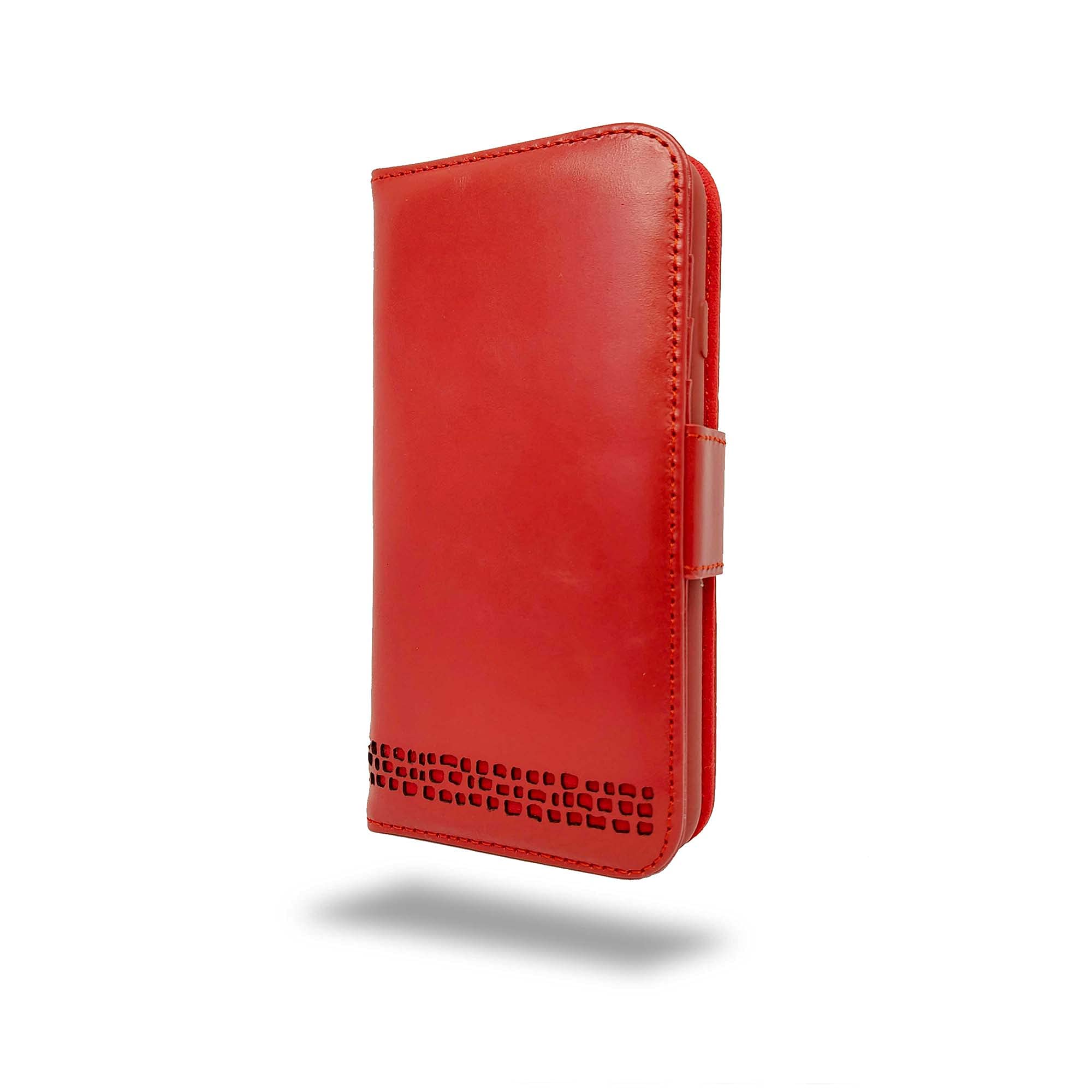 Ed Hicks iPhone XR Wallet Case | Premium Genuine Leather | Secure Closure | Ideal for Right Handed Users | Avoids Card Corruption | Smooth Red