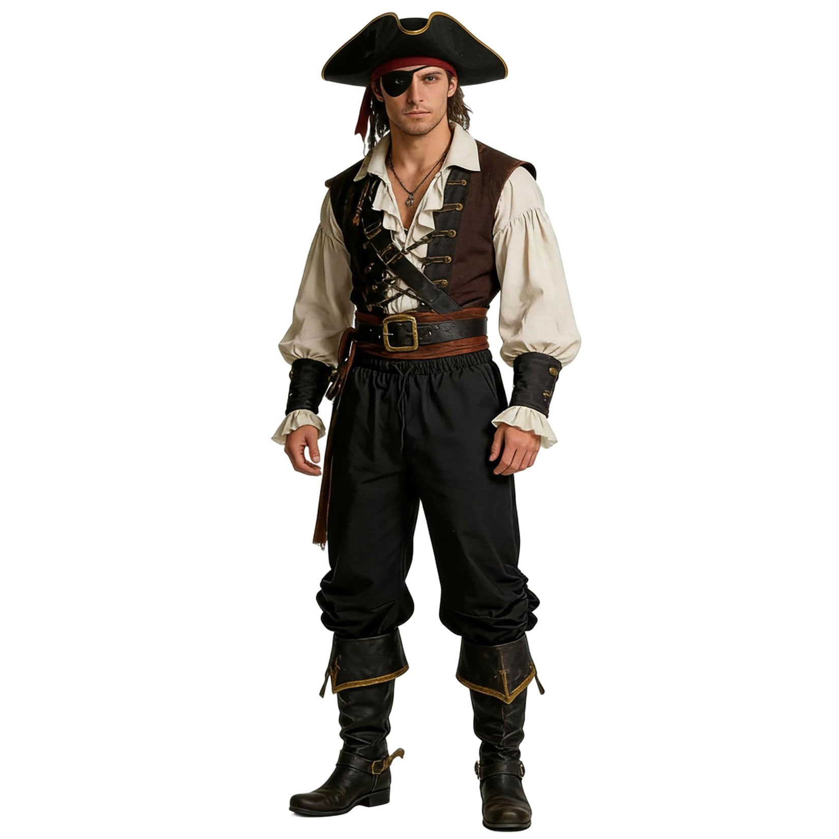 BPURB Men's Pirate Pants Vintage Medieval Renaissance Lounge Costume Loose Elastic Waist Pants Viking Navigator Trousers