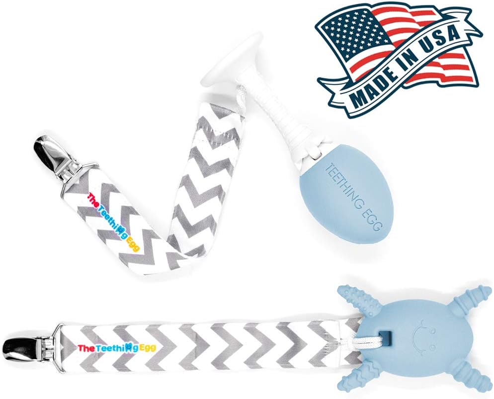 The Teething Egg - Official Product, Made in The USA โ 3 Product Bundle in Baby Blue โ Includes The Grippie Stick and The Molar Magician