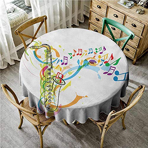 Anshesix Elegance Engineered Tablecloth Music Colored Illustration of Saxophone with Wavy Notes in Air Fun Vibes Retro Boho Chic Soft and Smooth Surface D51 Multicolor
