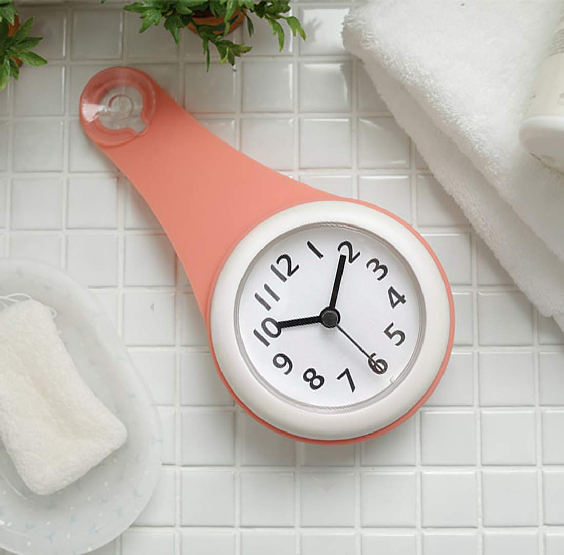 バスルーム時計 防水クロック 掛け時計 ウォールクロック 吸盤付き 防水 静音 浴室 キッチン お風呂 家庭用 おしゃれ (橙色)商品画像
