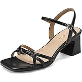 TEAIEUI Women’s Dressy Low Block Heels with Square Toe, Cushioned Insole and Secure Ankle Strap for All-Day Wear