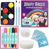 FACE PAINT SET: 30 Piece Kit Including Face Paints, Face Painting Pens, Brushes, Sponge, Stencils & Guide Book. Ideal For Christmas