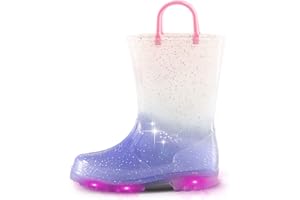 EUXTERPA Kids Toddler Light Up Rain Boots Boys Girls Waterproof Patterns and Glitter Boots with Easy On Handles