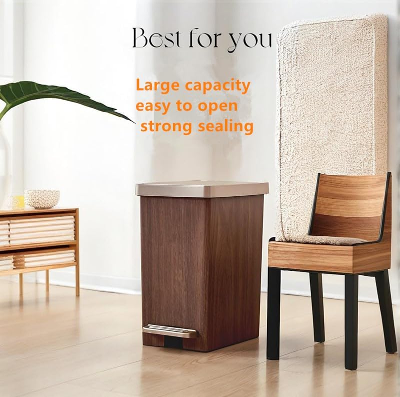 Wooden Grain Double Compartment Waste Bin, Large Capacity Trash Can for Living Room, Bedroom.