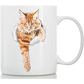 Winston & Bear Climbing Ginger Cat Mug – Funny Orange Tabby Ceramic Coffee Mug Gift for Cat Lovers (11oz)