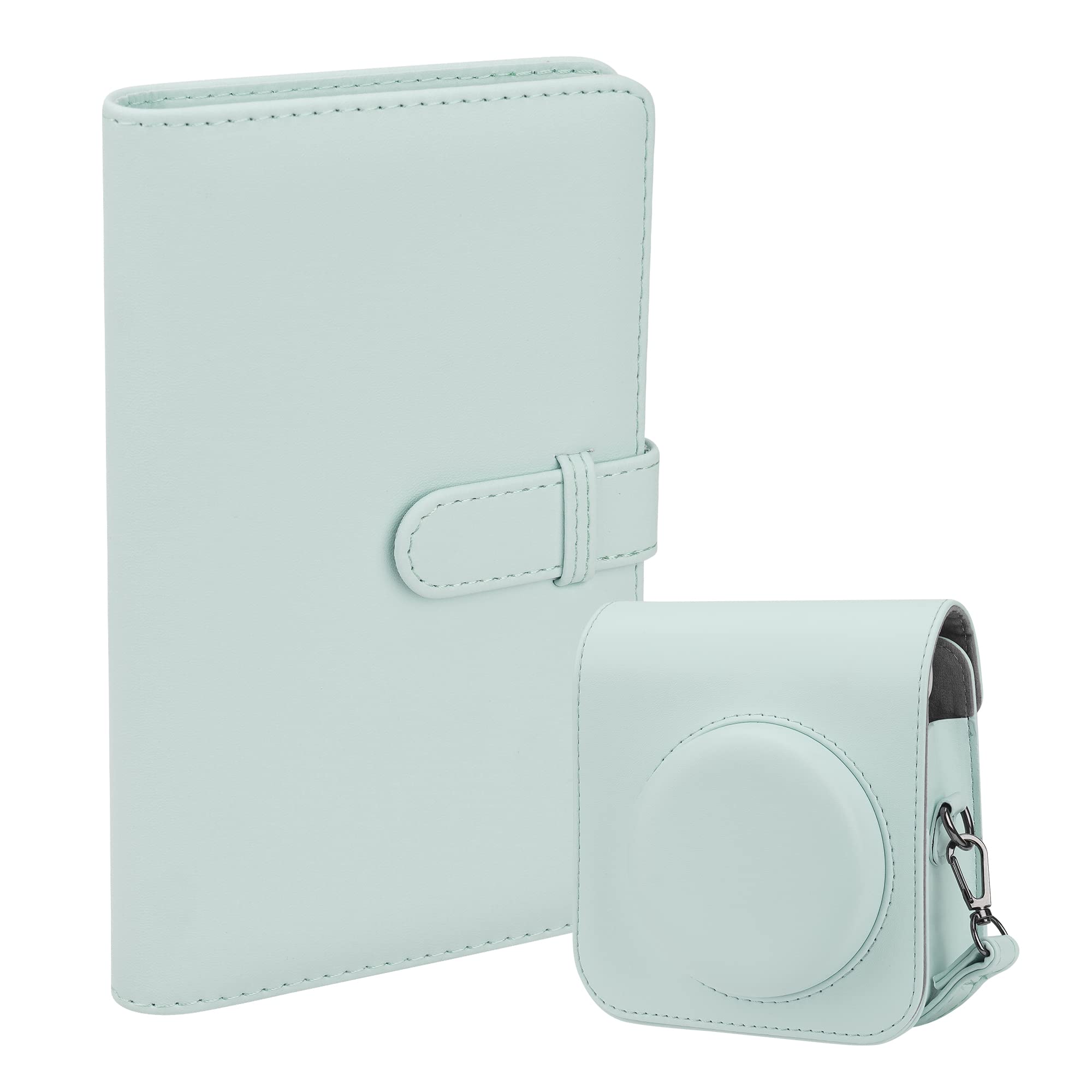 Protective Camera Case PU Leather Bag Cover for Fujifilm Instax Mini 12 Instant Camera with Removable Adjustable Strap, 108 Pockets Photo Album for Instax Mini 12 Camera.(Mint green)