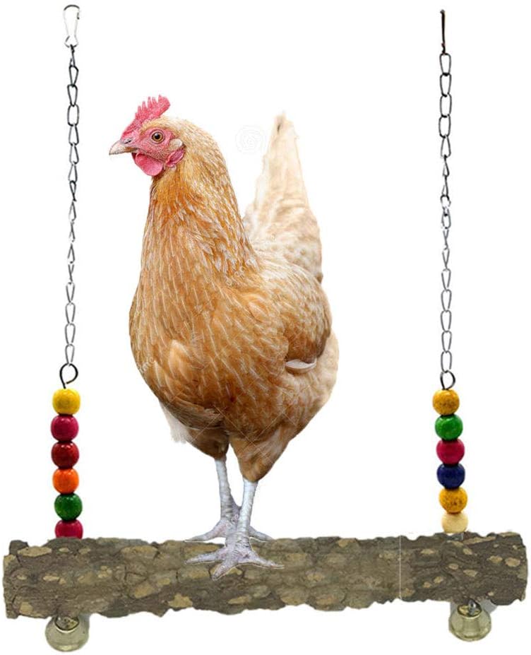 Keersi Chickens Swing Natural Wooden Toy for Hens Medium Large Bird Parrot Macaw African Grey Cockatoo Eclectus Amazon Cage Training Perch (Style A)