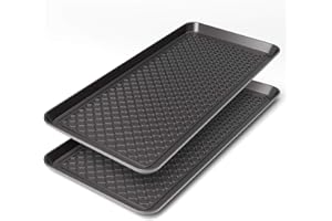 Finorder Multi-Purpose Boot Trays, Set of 2 Black Shoe Trays for All Weather, Pet Feeding Mat, Planter Trays, Use for Indoor 