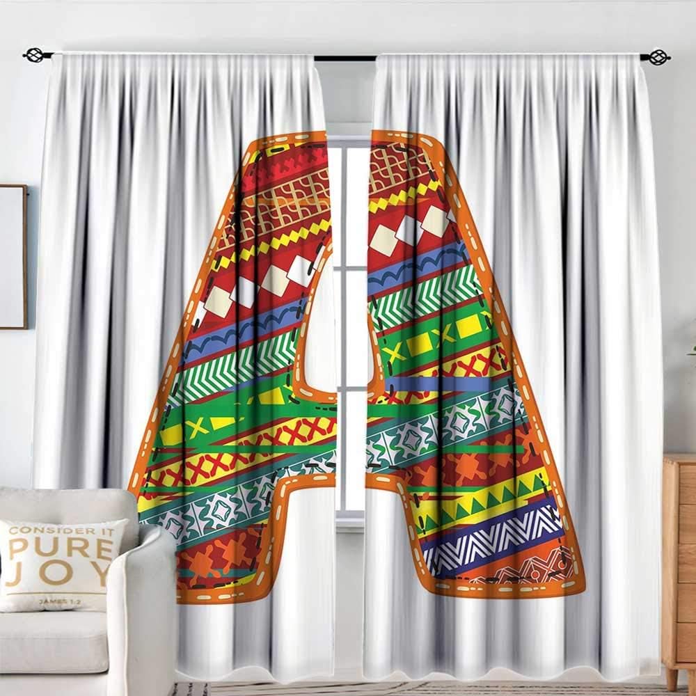 NUOMANAN Window Blackout Curtains Letter A,Alphabet A Writing Typography Mosaic Effects Language School Education Graphic Art,Multicolor,for Room Darkening Panels for Living Room, Bedroom 54"x63"