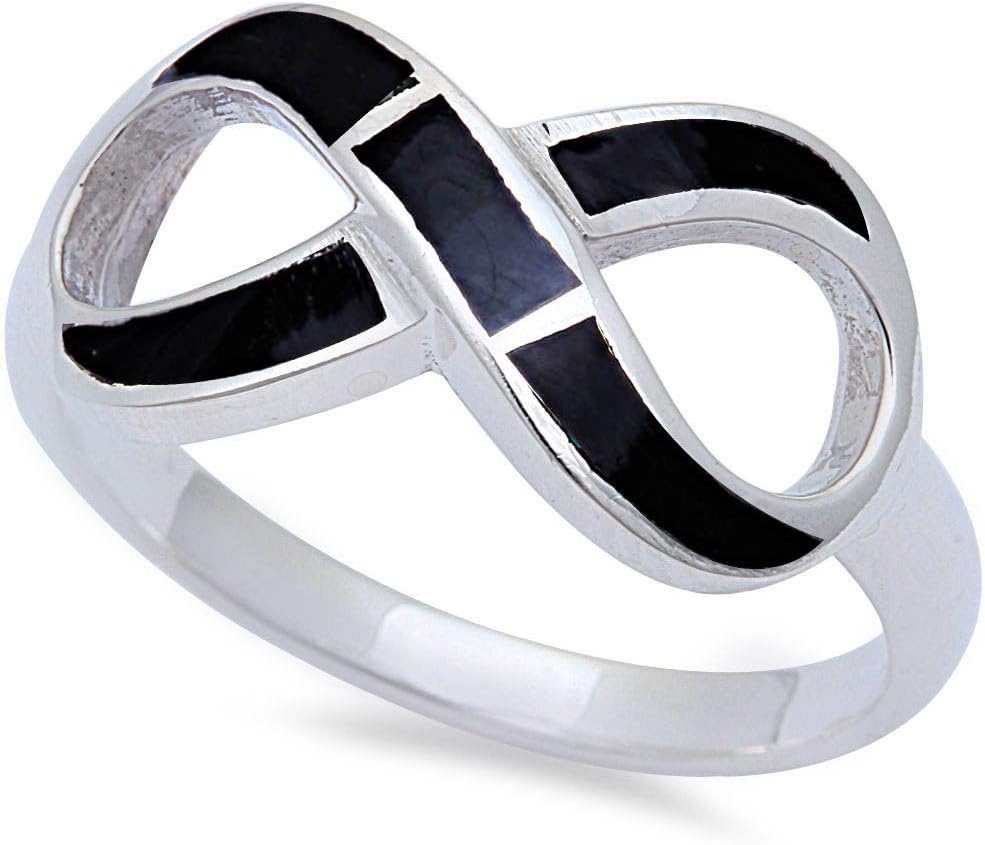 Oxford Diamond Co New Simulated Black Onyx Inlay Infinity Ring .925 Sterling Silver Ring Sizes 5-9