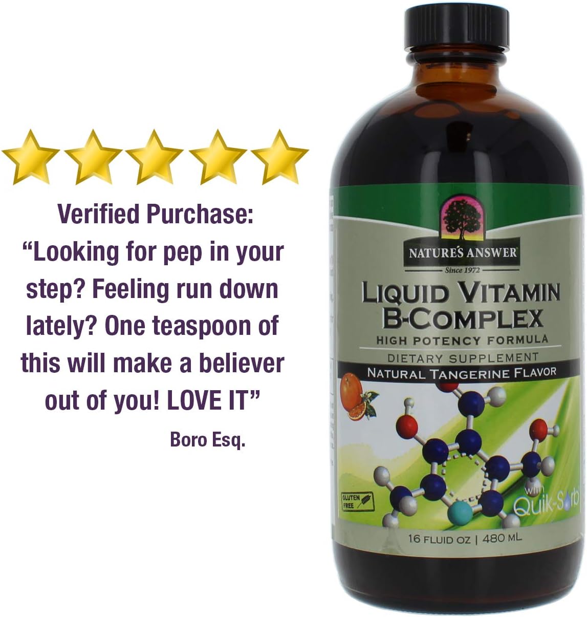Nature's Answer Liquid Vitamin B-Complex Supports Healthy Energy Levels | Promotes Healthy Nerve Function | All-Natural Tangerine Flavor | Gluten-Free & Benzoate-Free 16oz: Health & Personal Care
