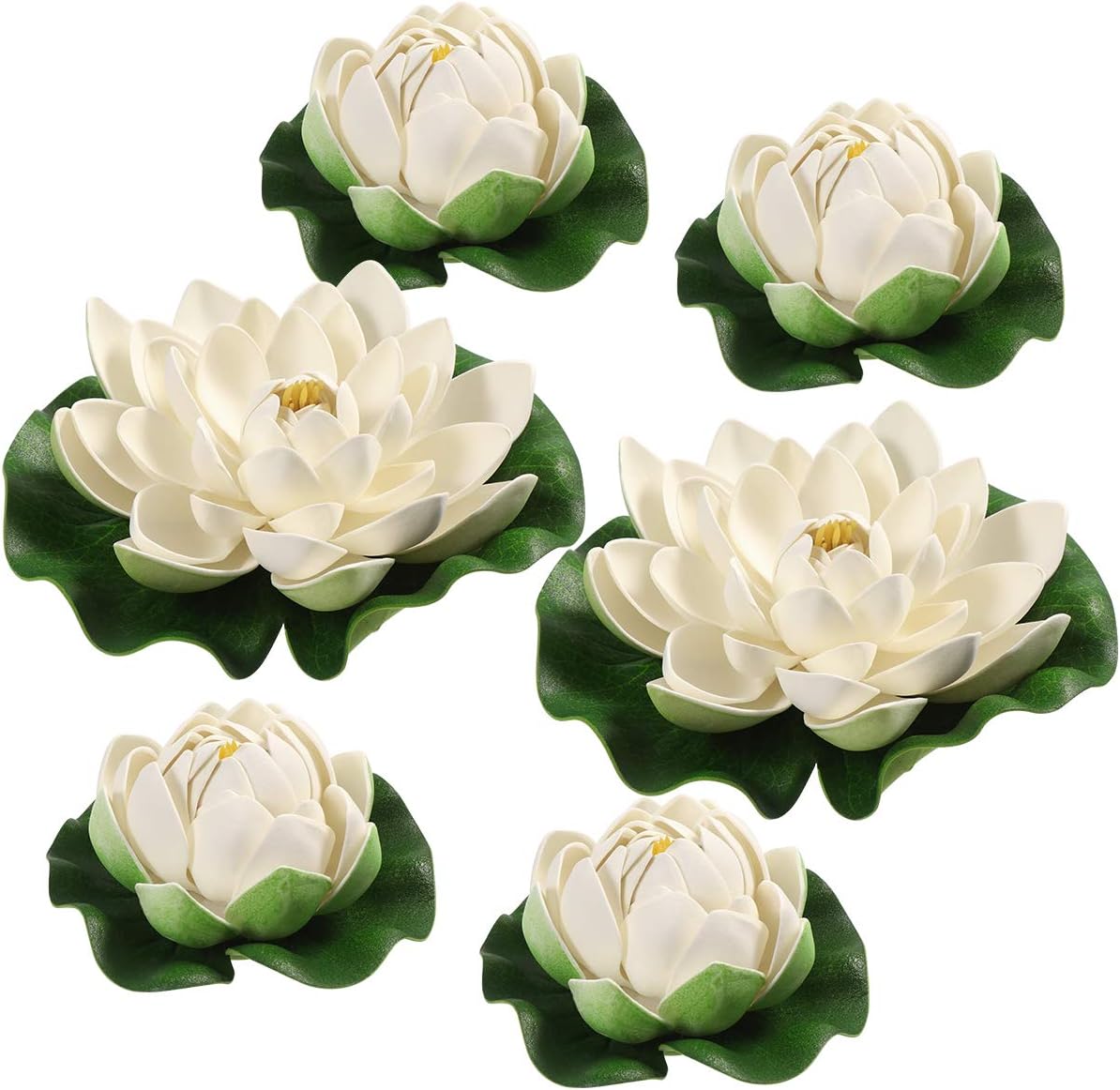 BESPORTBLE Artificial Flowers White Lotus Simulation Floating Pond Lotus for Decoration Indoor Outdoor Decor Ornaments,6PCS,17cm+10cm