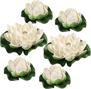 BESPORTBLE Artificial Flowers White Lotus Simulation Floating Pond Lotus for Decoration Indoor Outdoor Decor Ornaments,6PCS,17cm+10cm