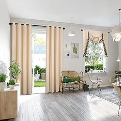 ELKCA Beige Chenille Window Curtains Valance for