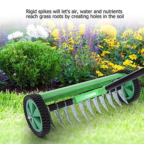 Ejoyous Rolling Lawn Dethatcher, 18inch Heavy Duty Steel Rotary Push Spike Tine Roller with 44in