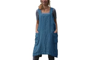VLZUFE Cotton Linen Apron for women Cross Back Apron Pinafore Dress for Baking Cooking Gardening Work