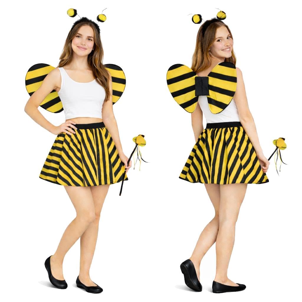 The Dragons Den Adults Bumblebee Bee Insect 15" (38cm) Length Skirt & 3 Piece Wings Set World Book Day Fancy Dress [L-XL]