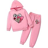 BOMDEALS Toddler Girls Heart Print Hoodie Set - Valentine Kids Cute Sweatsuit Fall Winter Sweatshirt Sweat Pants 2Pcs Outfit
