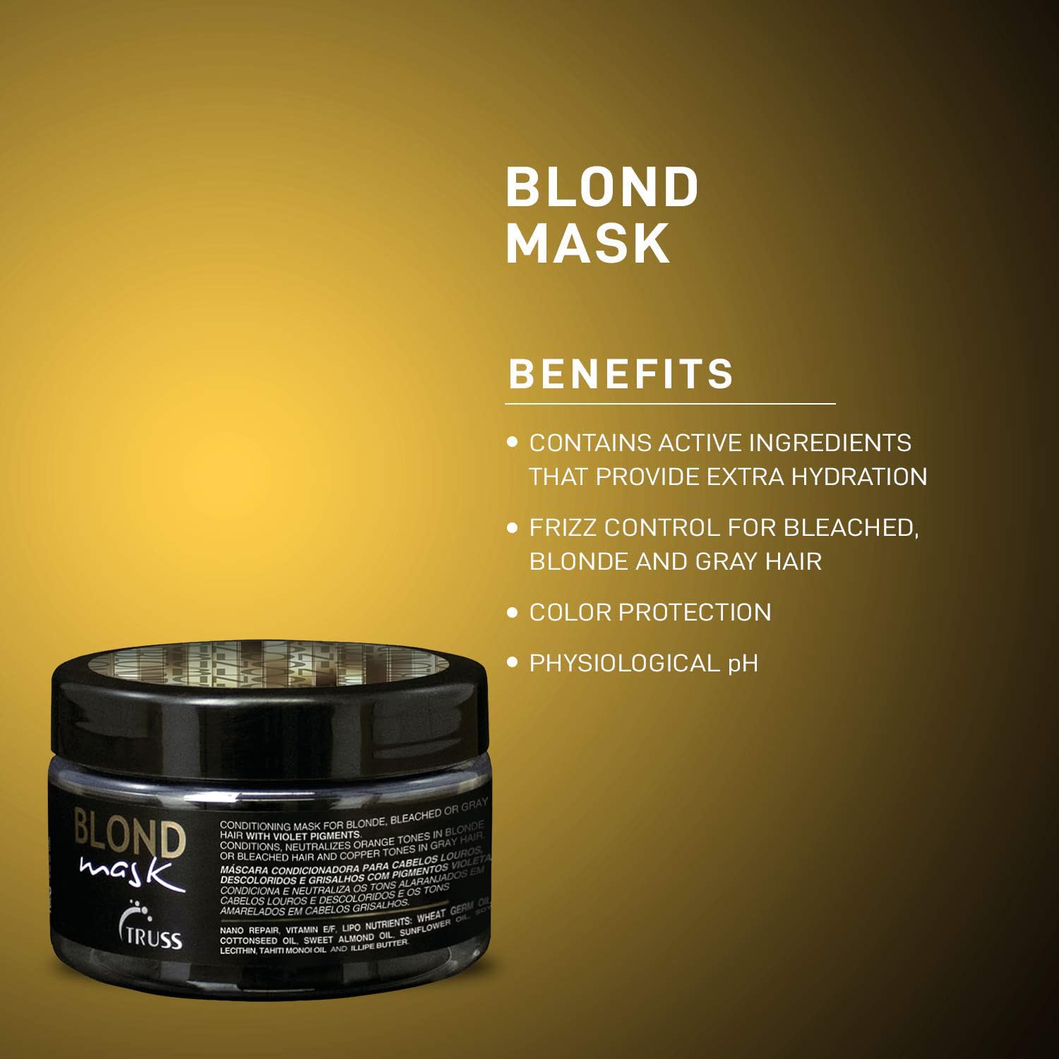 TRUSS Purple Hair Mask & Blonde Toner - Deep Conditioning Hair Treatment for Blonde, Bleached or Gray Strands - Neutralizes Orange & Yellow Tones - Restores Strength, Elasticity & Shine (6.35 oz)