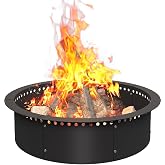 AnBaiMei 28 Inch Smokeless Fire Pit Ring Insert Firepit Kit Outdoor, Black | Heavy Duty Metal DIY Firepit Rim Liner Round Campfire Rings for Outside Wood Burning 28"Inner 32"Outer Above or In-Ground