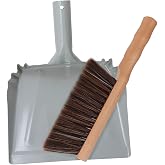 Metal Dust Pan and Brush Set Heavy Duty for Fireplace Garage Shop 9" Wide | Small Hand Broom and Dustpan for Woodstove Ash Cat Litter Outdoor Camping Soft Bristle Wooden Dusting Brush Indoor Cleaning