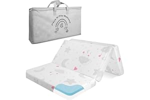 voomf Trifold Pack and Play Mattress, 38"x26" High Density Foam Pack N Play Mattresses for Baby Toddler, Foldable Portable Travel Crib Mattress for Pack N Play with Carry Bag, Heart Pattern