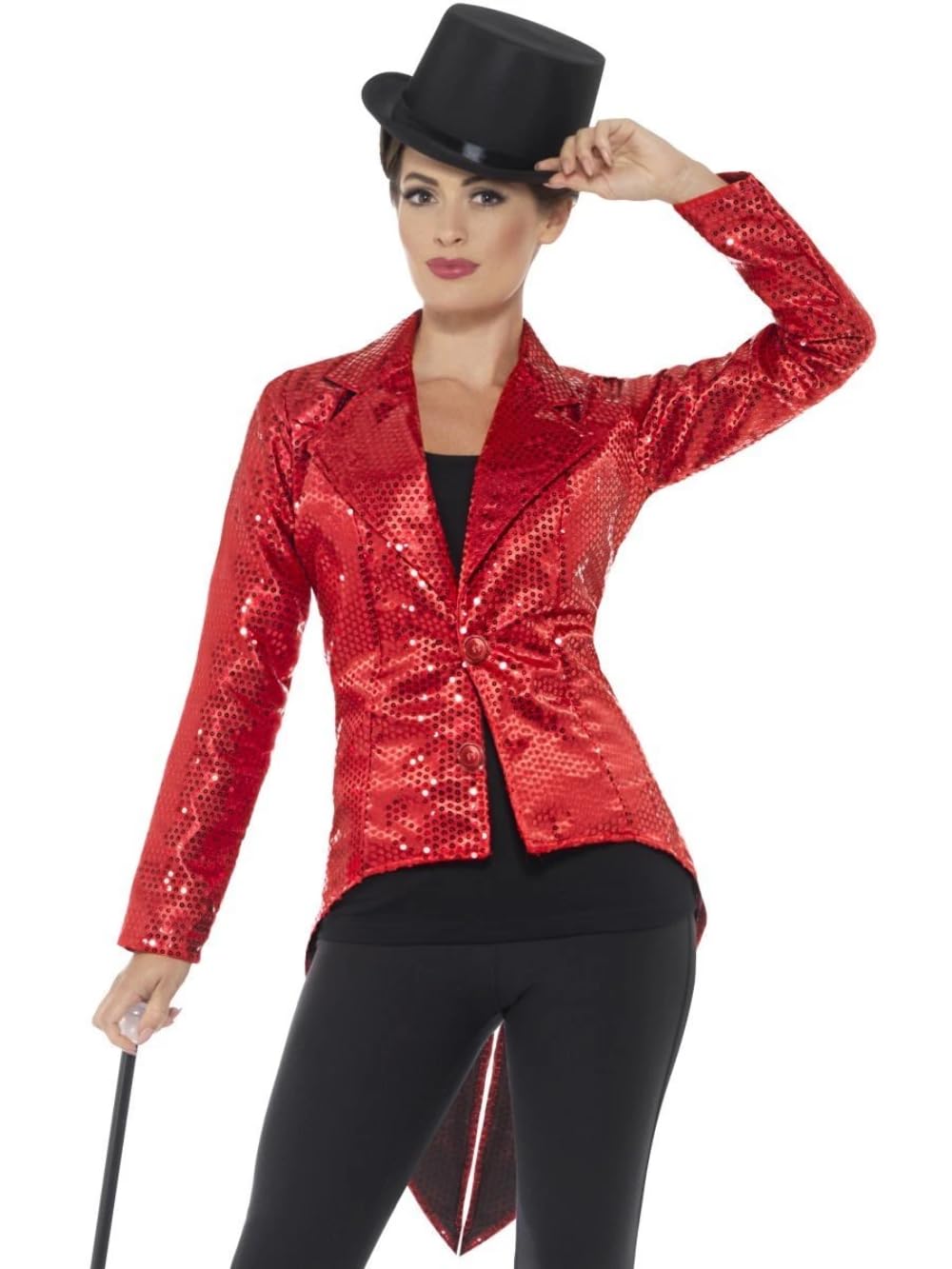 Smiffys Sequin Tailcoat Jacket, Ladies, Red , Party & Carnival Fancy Dress, Party Dress Up Costumes