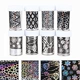 BTArtbox Glitter Nail Foil Transfer Sticker Laser Paper for Nail Art Design Manicure Any 6 Pcs with Cobweb/Holographic/Damask etc.