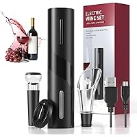 BALORIZ 4-in-1 Electric Wine Bottle Opener Kit Rechargeable Automatic Corkscrew Set with Foil Cutter, Vacuum Stopper…