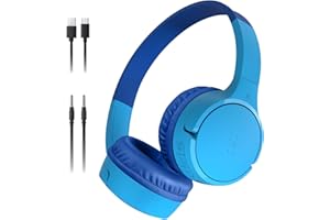 Belkin SoundForm Mini - Wireless Bluetooth Kids Headphones, 30H Battery, 85dB Safe Volume Limit, Built-in Microphone - Toddler On-Ear Earphones for iPhone, iPad, Fire Tablet, Ideal for School - Blue