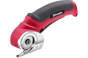 Creddux Cordless Electric Scissors, 4.2V Cardboard Cutter Tool for Cardboard Carpet Leather Packages Plastic with Rechargeable Battery Red