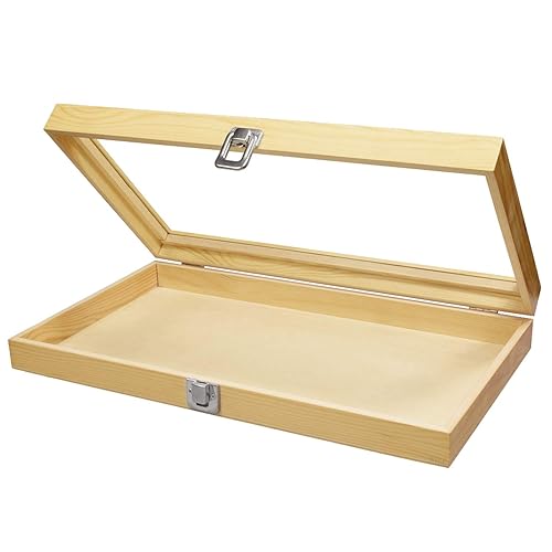 MOOCA Wooden Jewelry Display Case, Jewelry Organizer Case with Tempered  Glass Top Lid Removable Black Lu